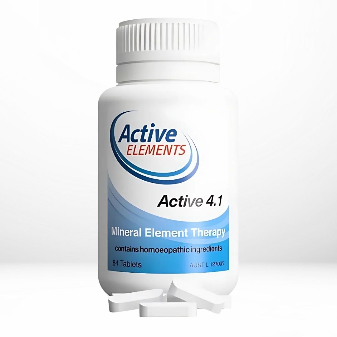 Bottle of Active Elements Active 4.1 mineral element therapy on a white background