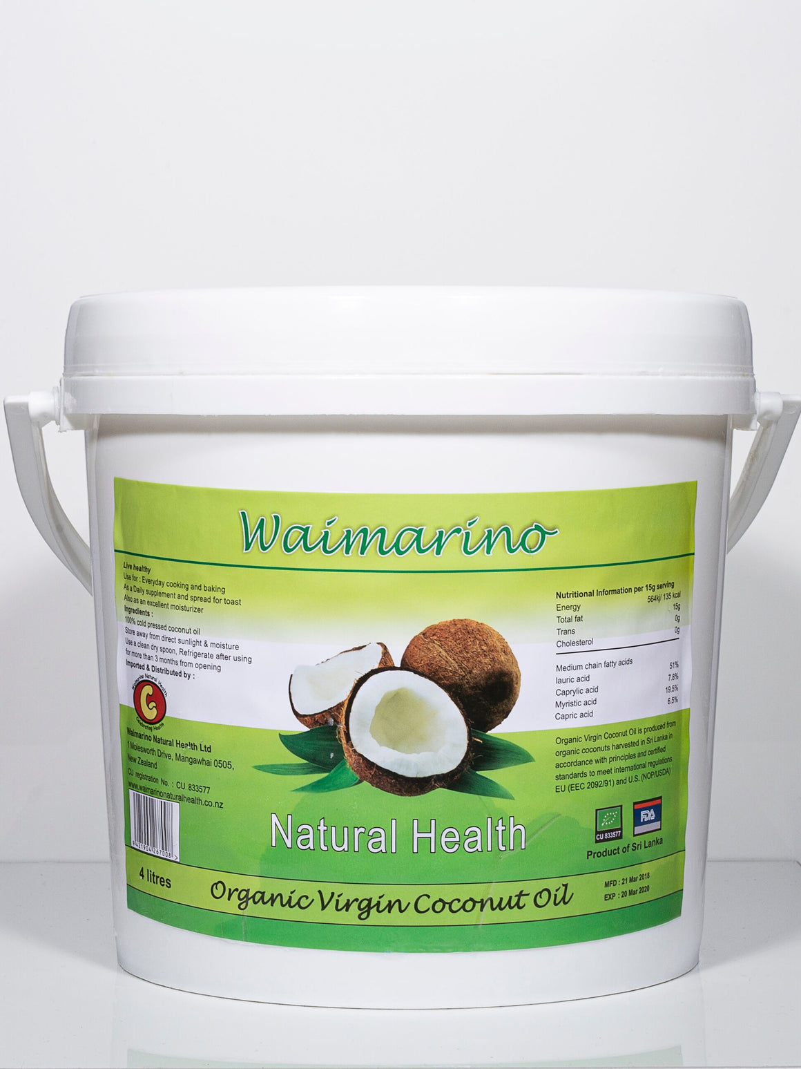 Waimarino Organic Virgin Coconut Oil 4 litres